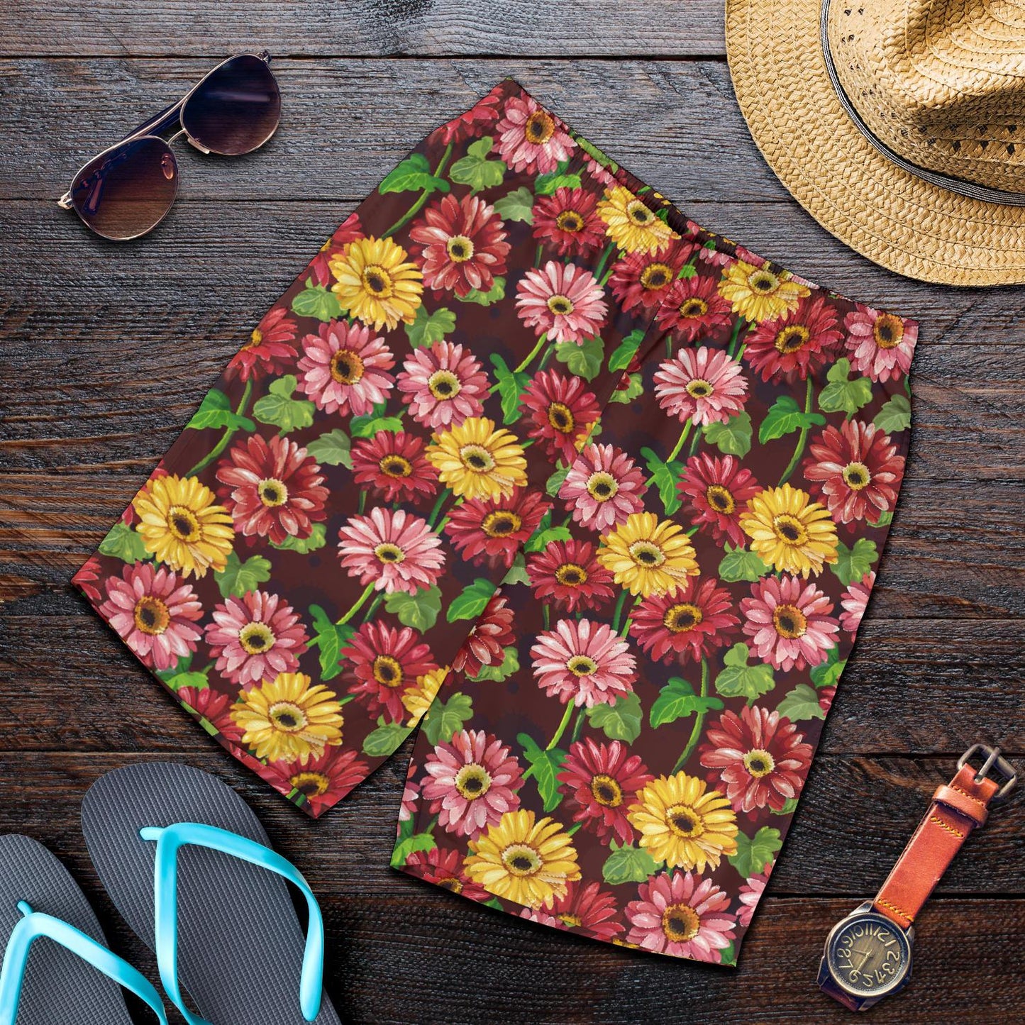 Daisy Gerbera Print Pattern Mens Shorts-JTAMIGO.COM