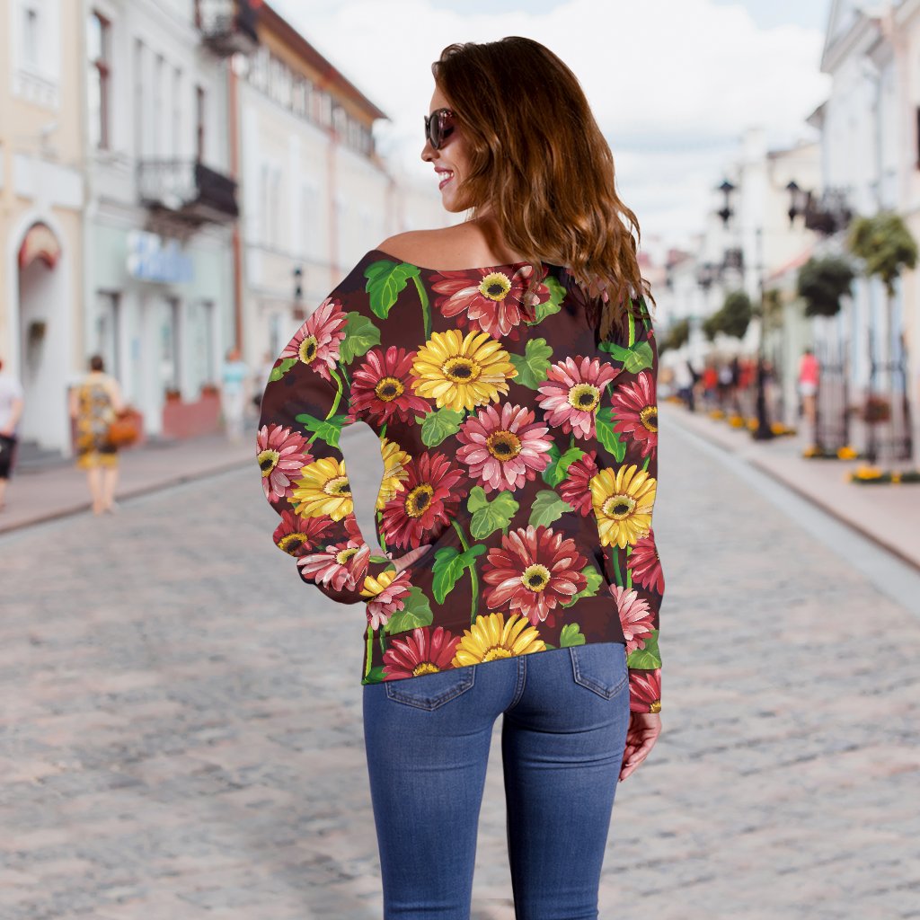 Daisy Gerbera Print Pattern Off Shoulder Sweatshirt