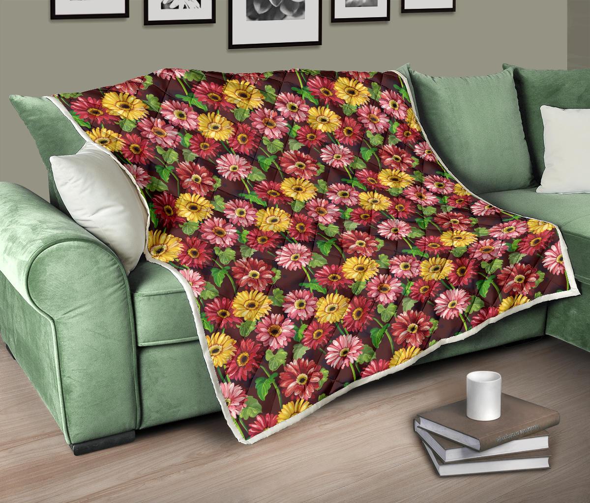 Daisy Gerbera Print Pattern Premium Quilt-JTAMIGO.COM
