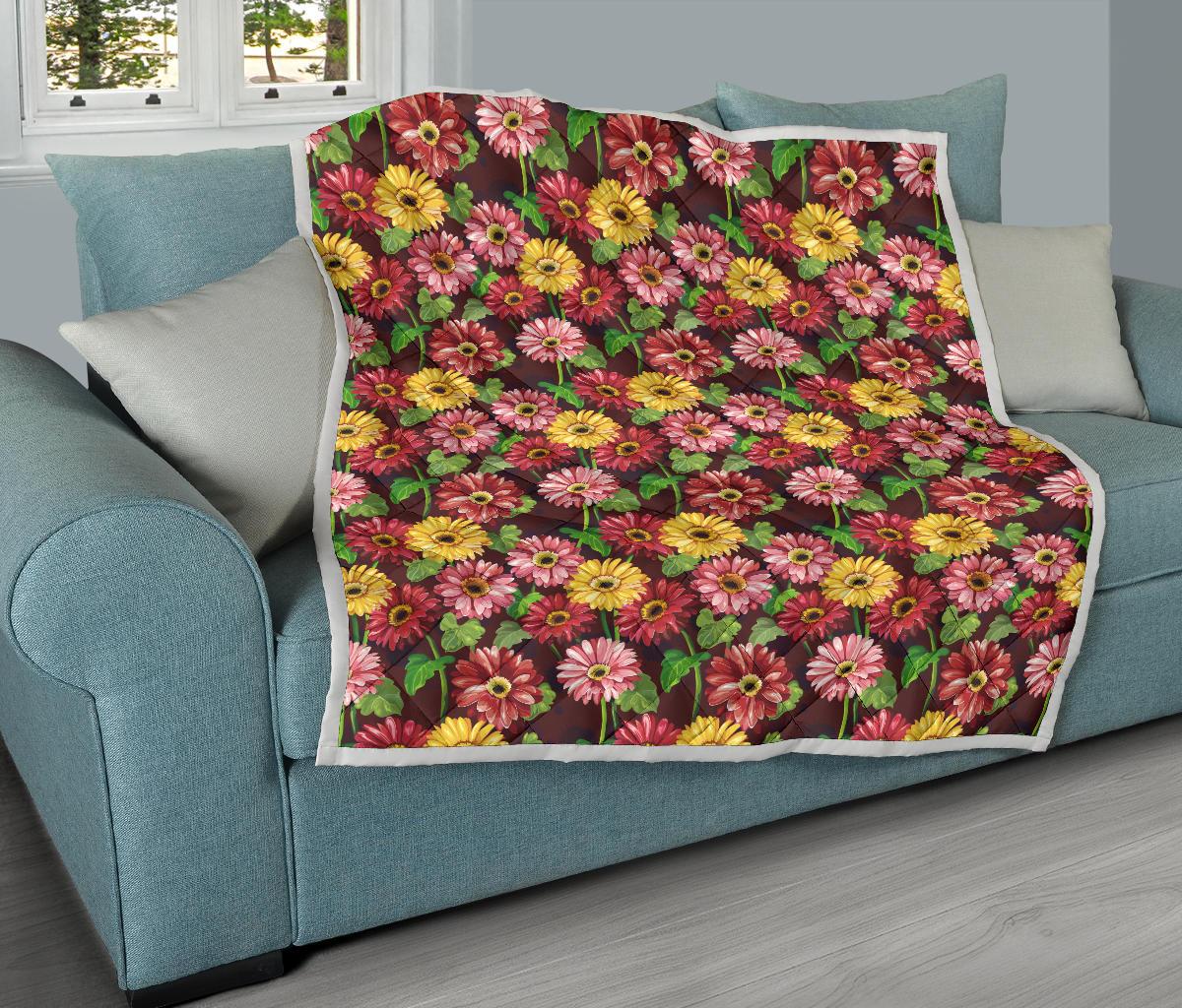 Daisy Gerbera Print Pattern Premium Quilt-JTAMIGO.COM