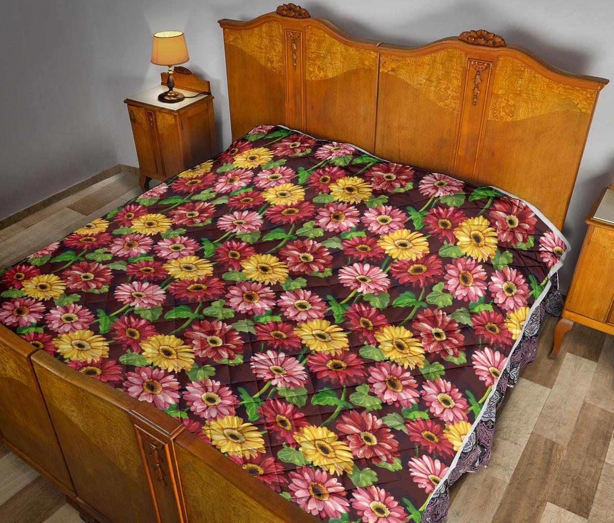 Daisy Gerbera Print Pattern Premium Quilt-JTAMIGO.COM