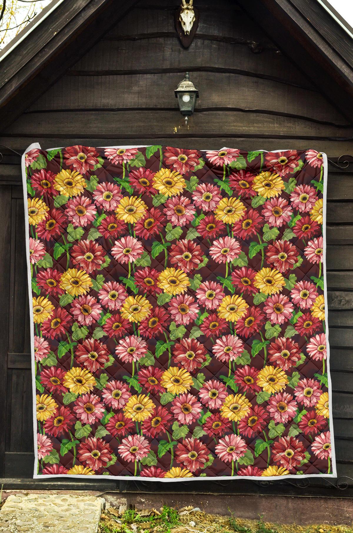 Daisy Gerbera Print Pattern Premium Quilt-JTAMIGO.COM