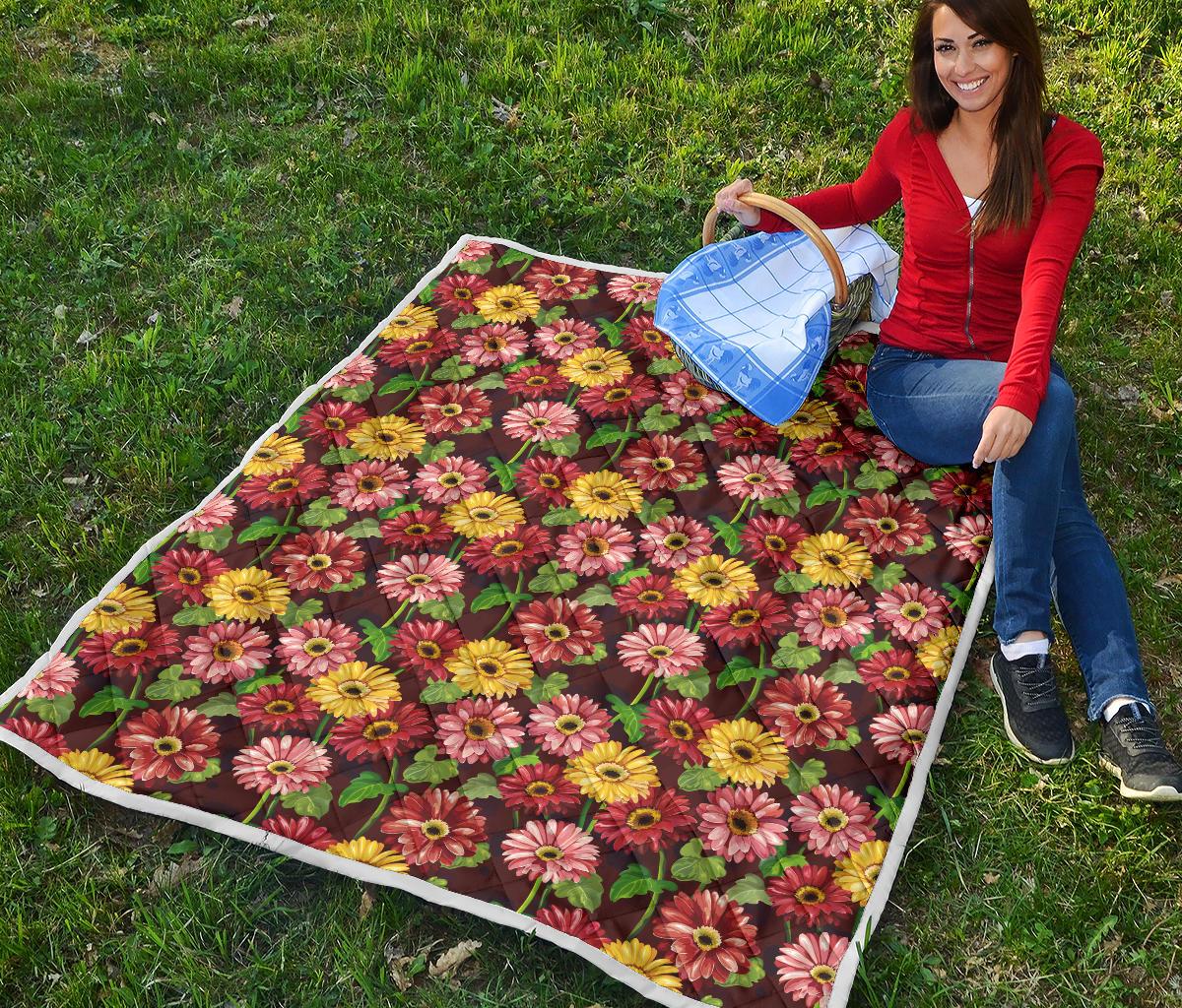 Daisy Gerbera Print Pattern Premium Quilt-JTAMIGO.COM