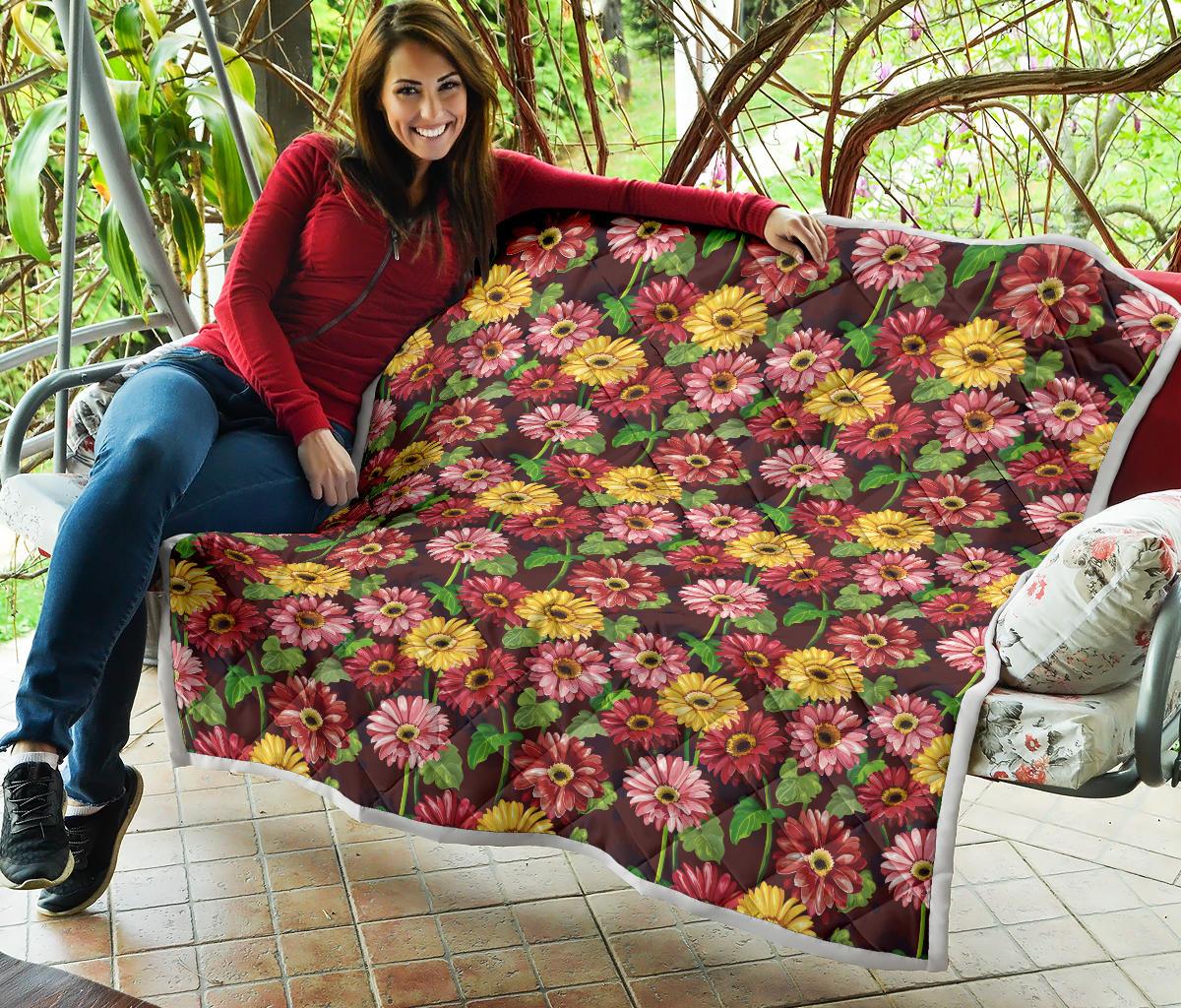 Daisy Gerbera Print Pattern Premium Quilt-JTAMIGO.COM