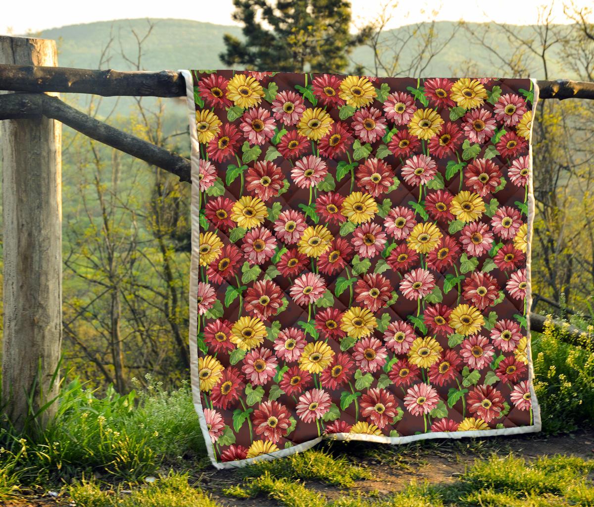Daisy Gerbera Print Pattern Premium Quilt-JTAMIGO.COM