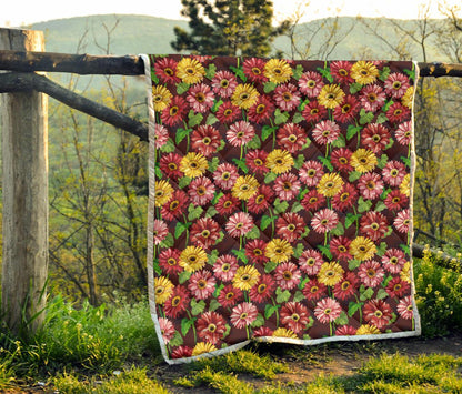 Daisy Gerbera Print Pattern Premium Quilt-JTAMIGO.COM