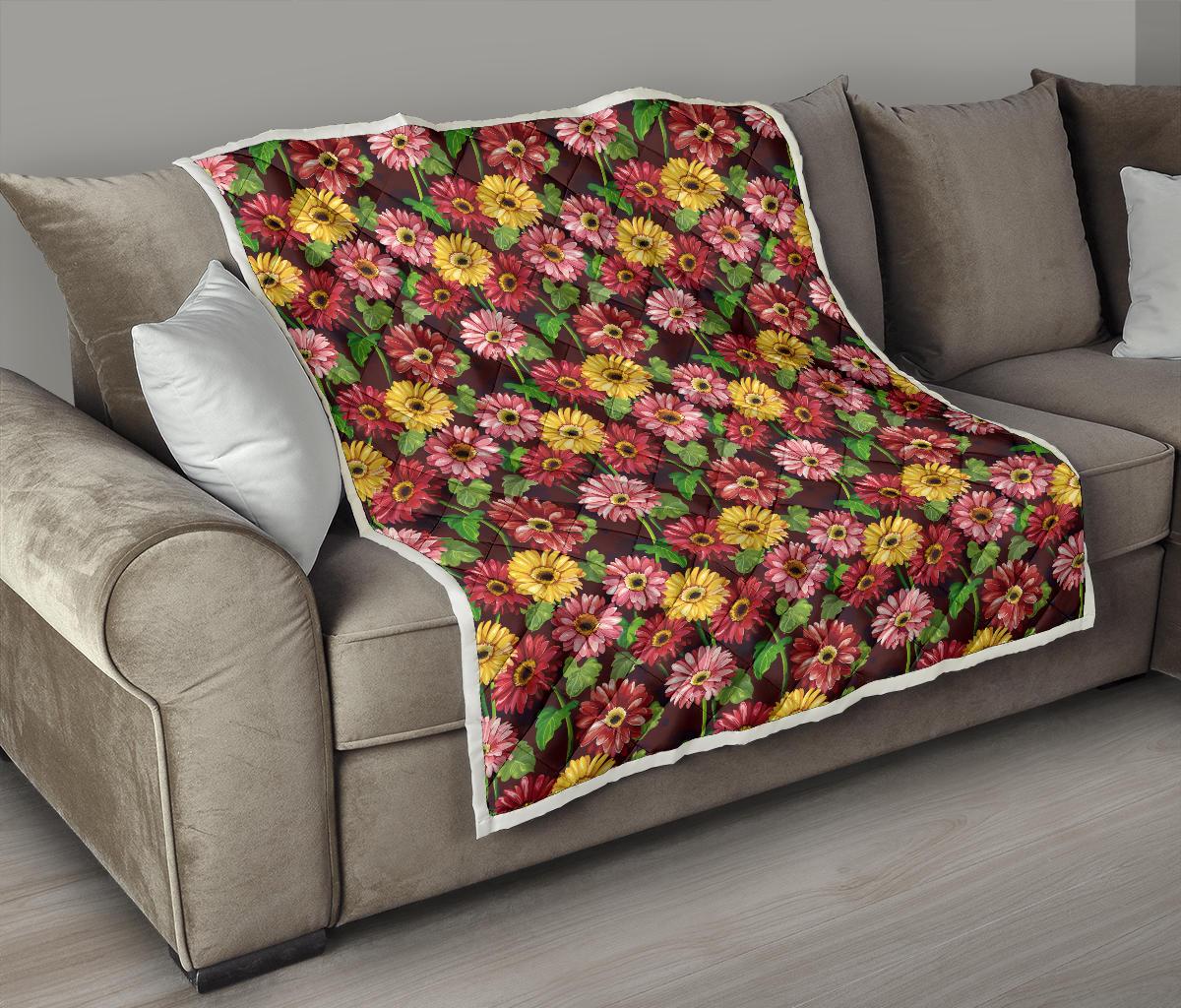 Daisy Gerbera Print Pattern Premium Quilt-JTAMIGO.COM