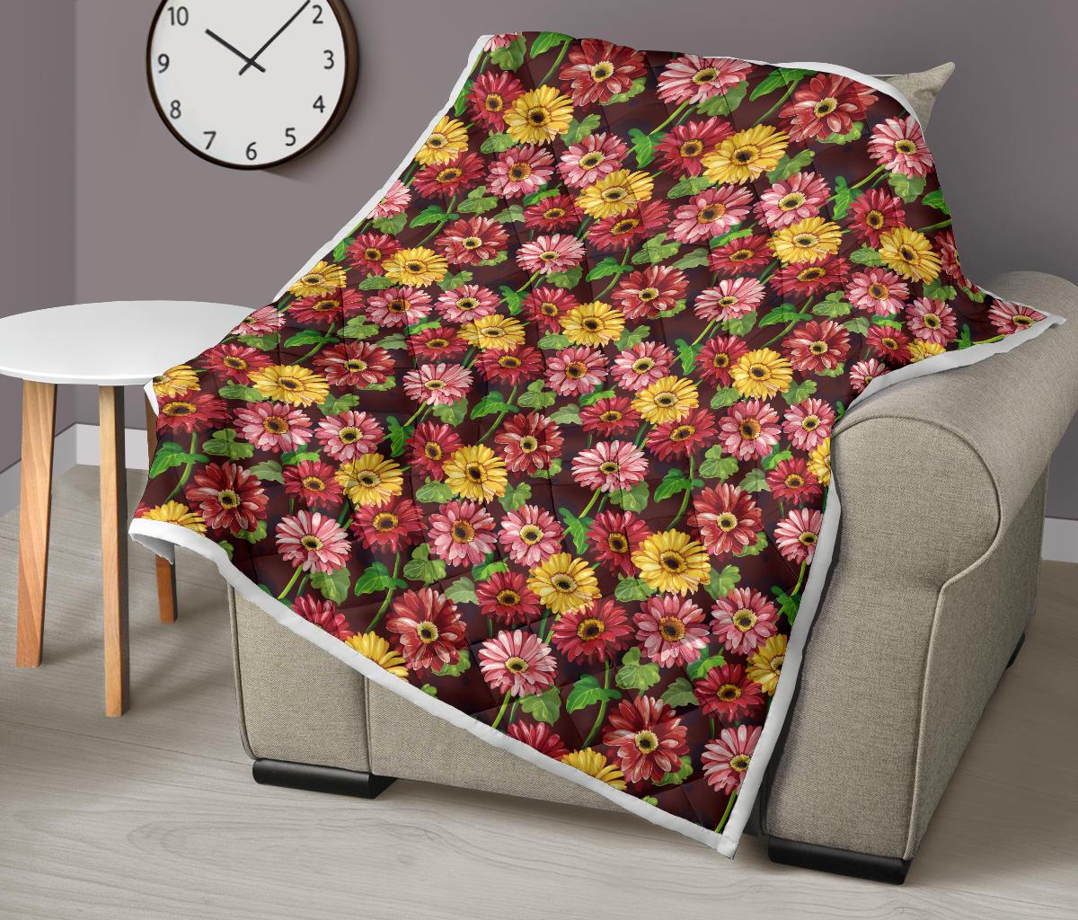 Daisy Gerbera Print Pattern Premium Quilt-JTAMIGO.COM