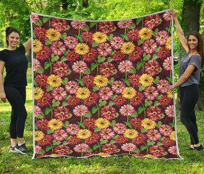 Daisy Gerbera Print Pattern Premium Quilt-JTAMIGO.COM