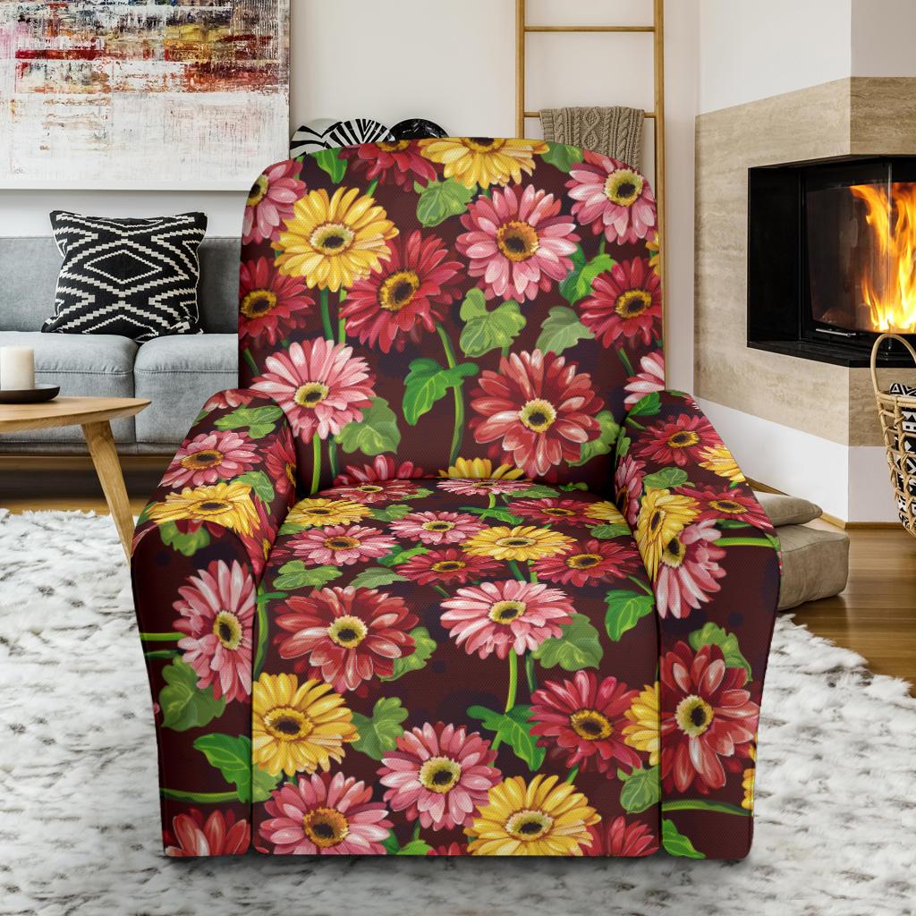 Daisy Gerbera Print Pattern Single Sofa Slipcover -JTAMIGO.COM