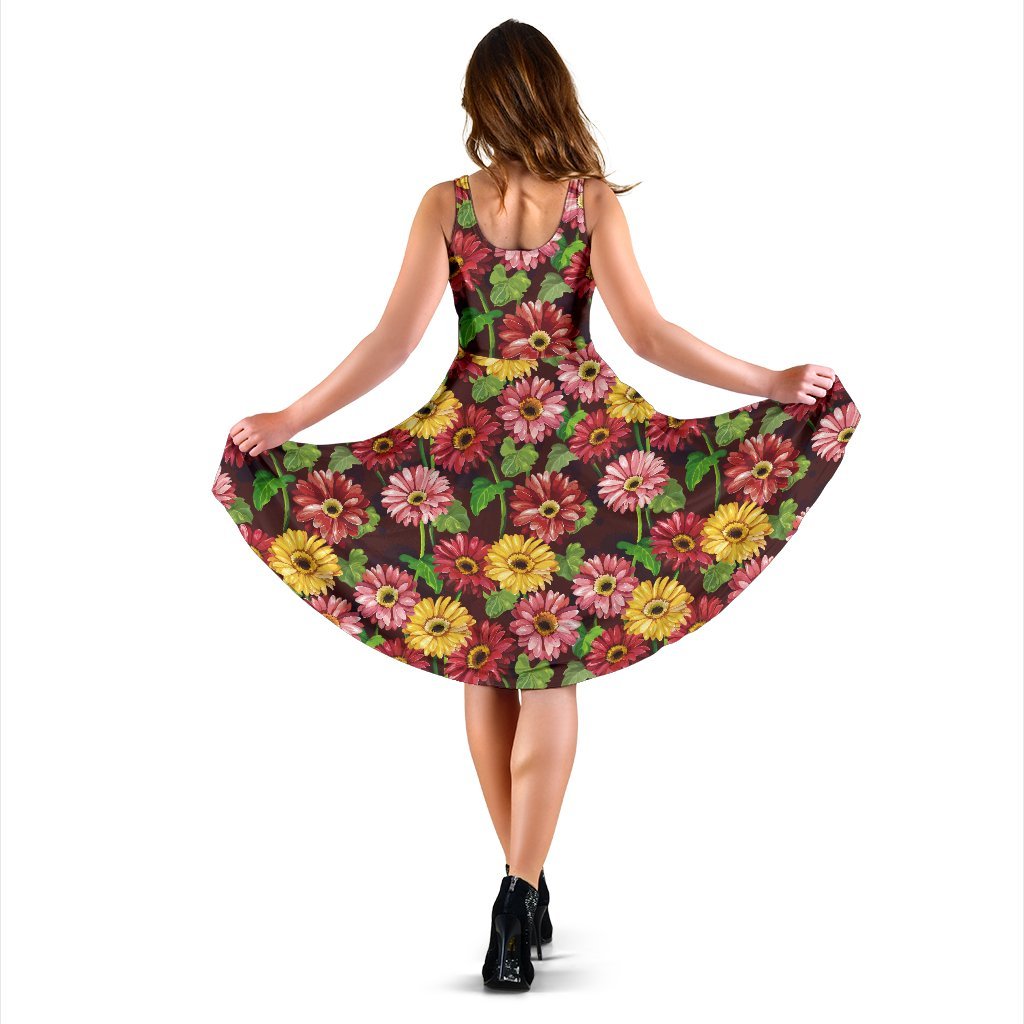 Daisy Gerbera Print Pattern Sleeveless Dress