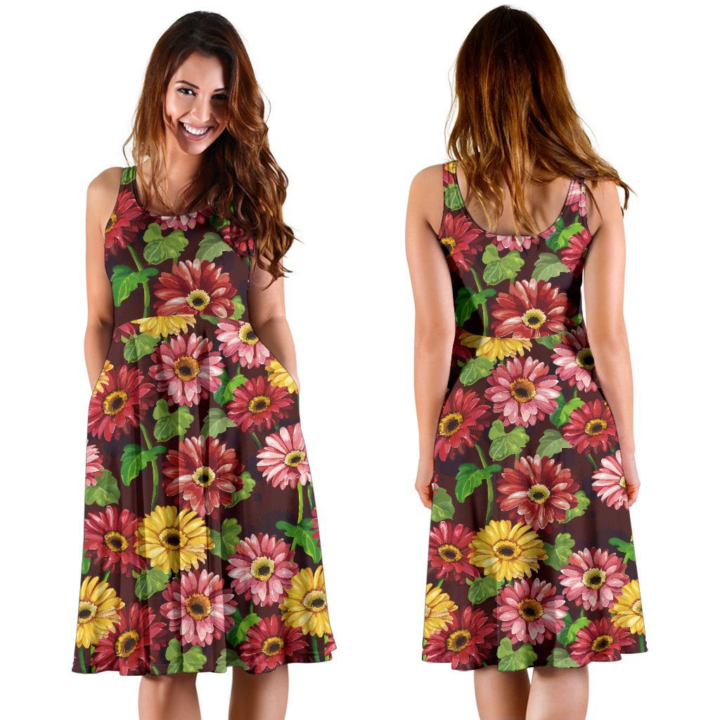 Daisy Gerbera Print Pattern Sleeveless Dress
