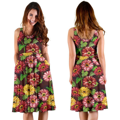 Daisy Gerbera Print Pattern Sleeveless Dress