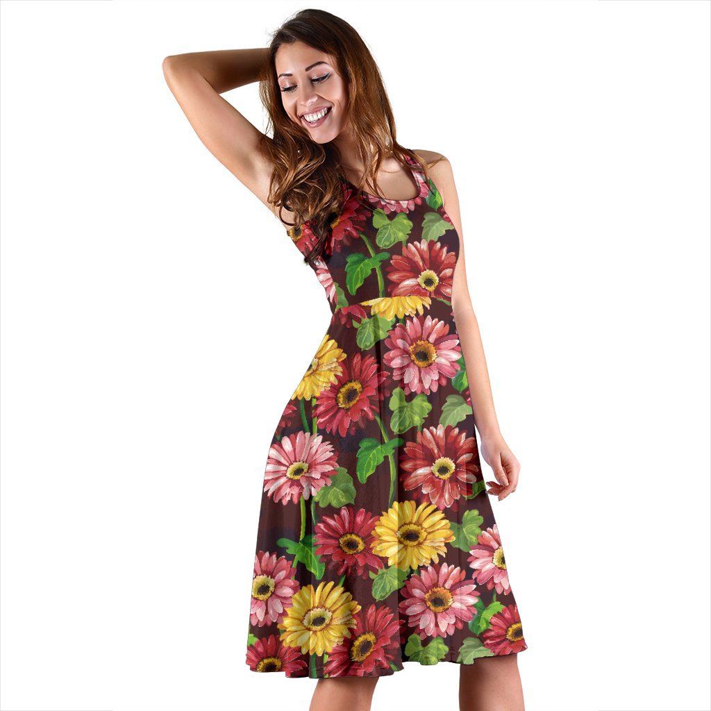 Daisy Gerbera Print Pattern Sleeveless Dress