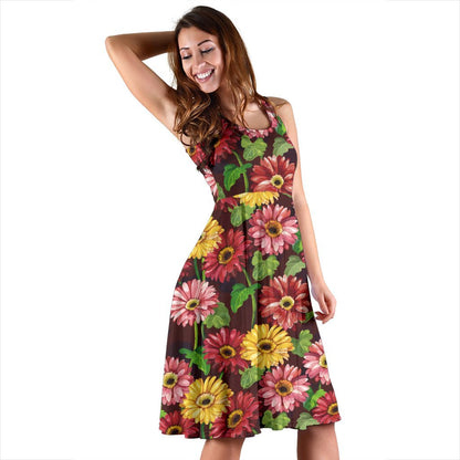 Daisy Gerbera Print Pattern Sleeveless Dress