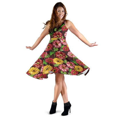 Daisy Gerbera Print Pattern Sleeveless Dress