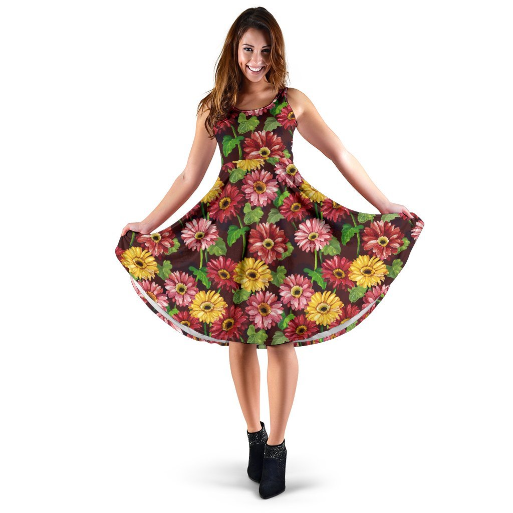 Daisy Gerbera Print Pattern Sleeveless Dress