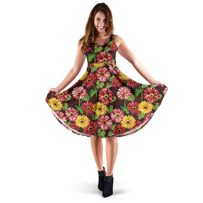 Daisy Gerbera Print Pattern Sleeveless Dress