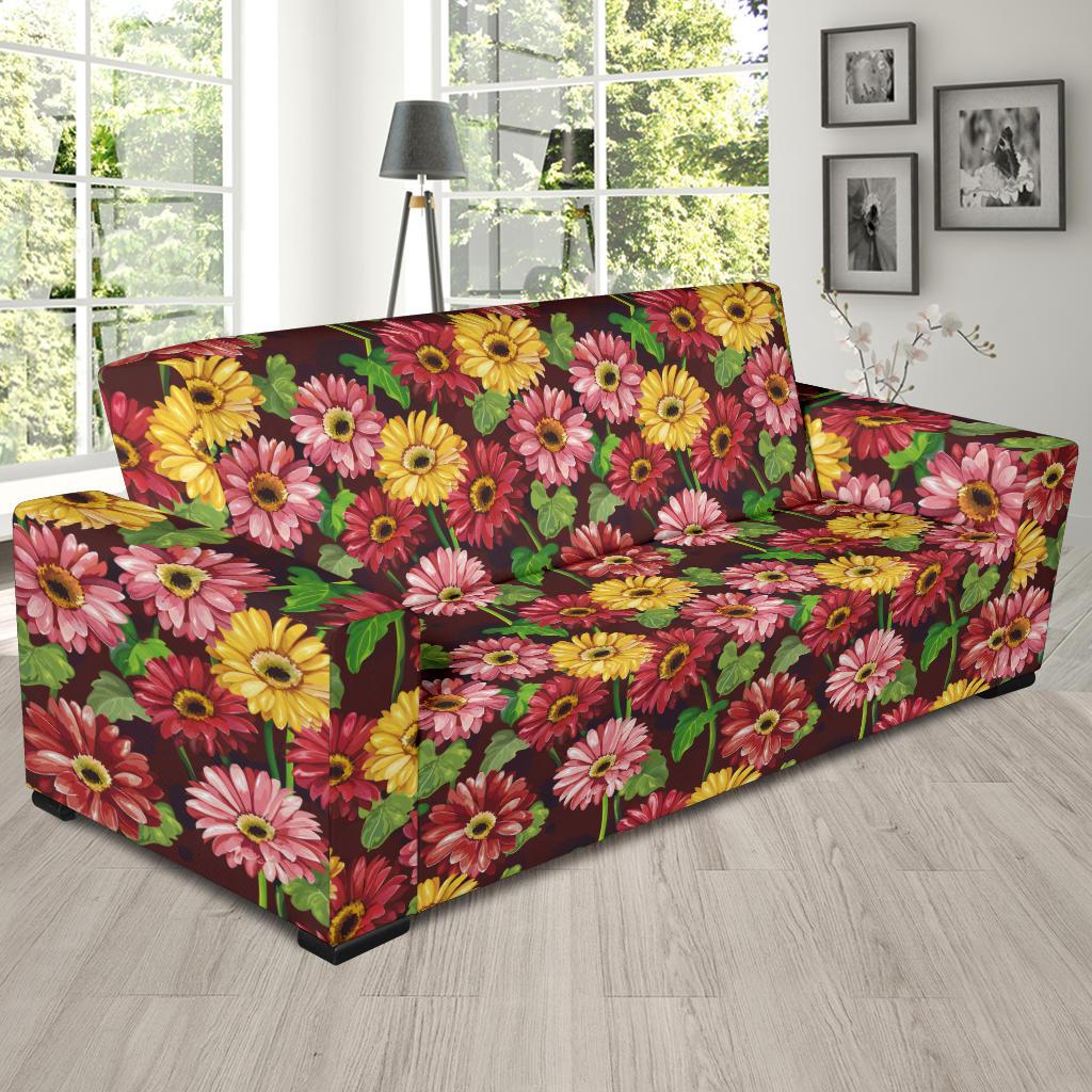 Daisy Gerbera Print Pattern Sofa Slipcover-JTAMIGO.COM