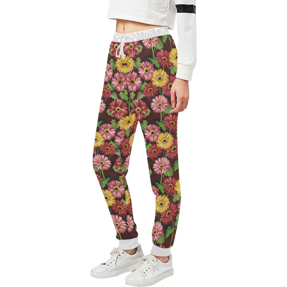 Daisy Gerbera Print Pattern Unisex Casual Sweatpants (Model L11)-JTAMIGO.COM