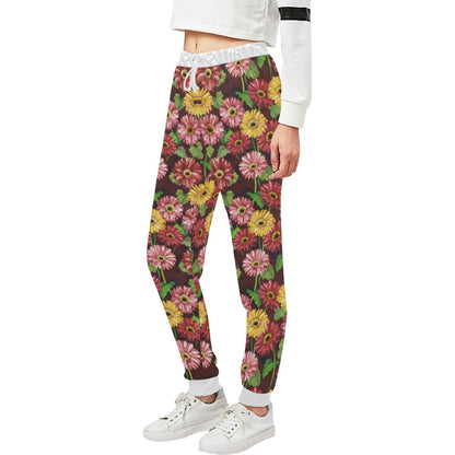 Daisy Gerbera Print Pattern Unisex Casual Sweatpants (Model L11)-JTAMIGO.COM