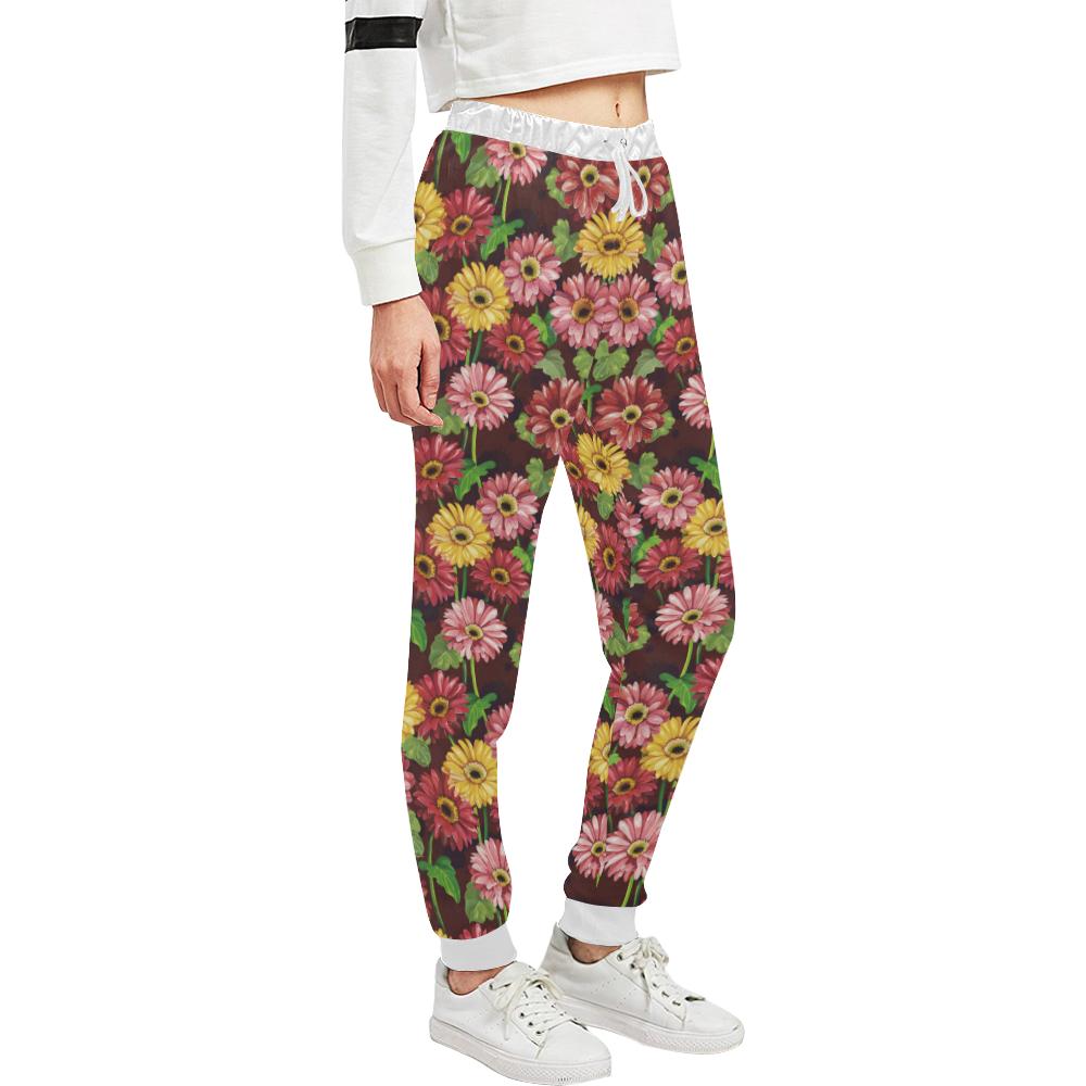 Daisy Gerbera Print Pattern Unisex Casual Sweatpants (Model L11)-JTAMIGO.COM