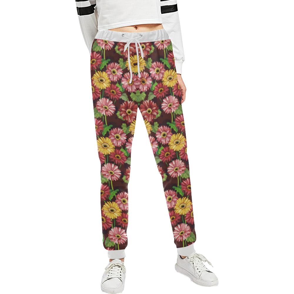 Daisy Gerbera Print Pattern Unisex Casual Sweatpants (Model L11)-JTAMIGO.COM