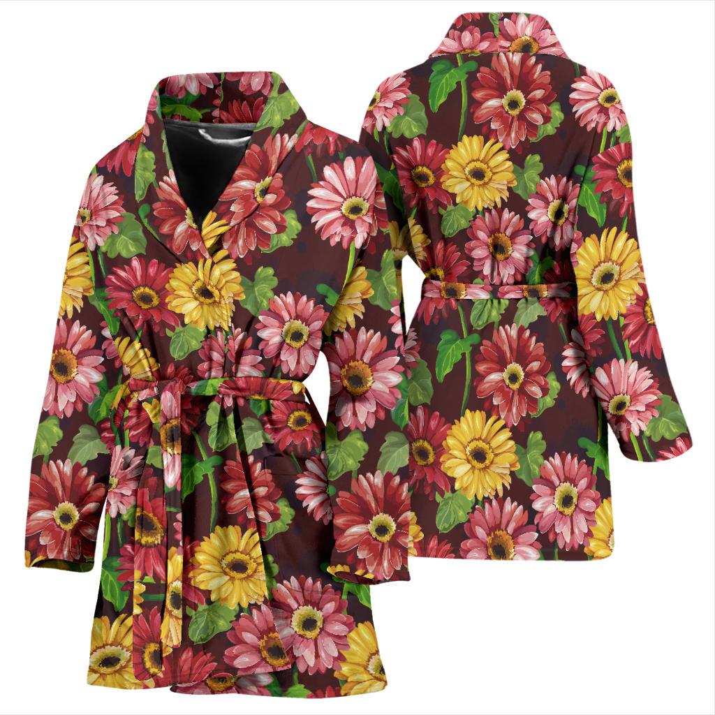 Daisy Gerbera Print Pattern Women Bath Robe-JTAMIGO.COM