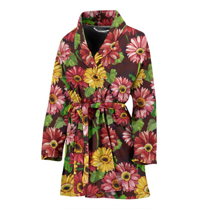 Daisy Gerbera Print Pattern Women Bath Robe-JTAMIGO.COM