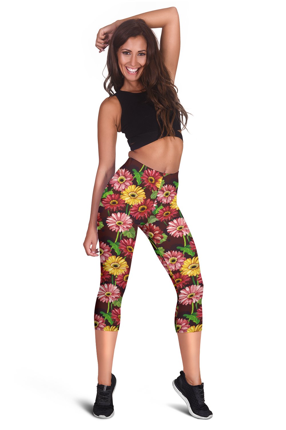 Daisy Gerbera Print Pattern Women Capris