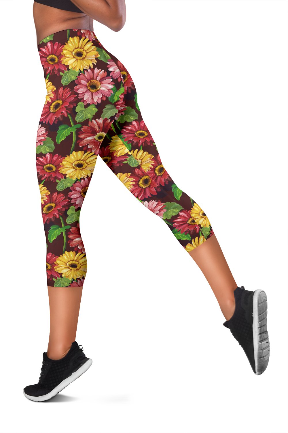 Daisy Gerbera Print Pattern Women Capris