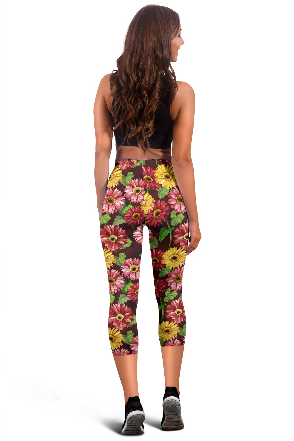 Daisy Gerbera Print Pattern Women Capris