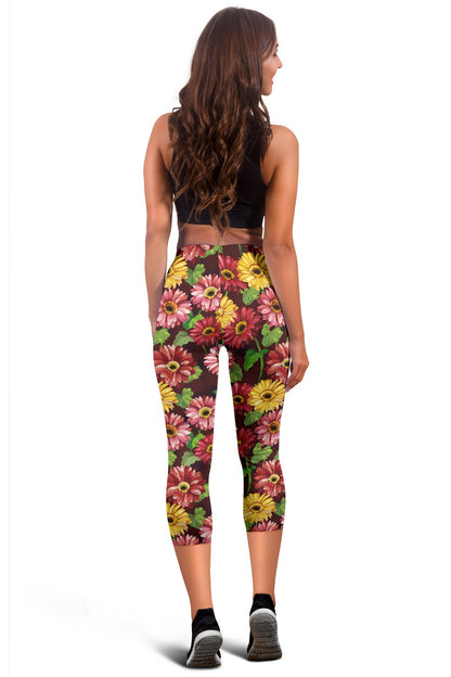 Daisy Gerbera Print Pattern Women Capris