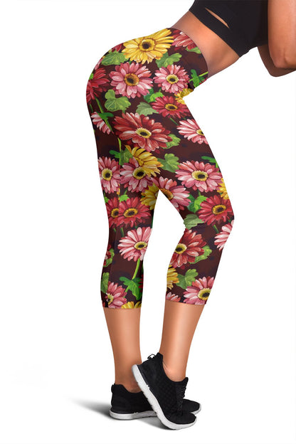 Daisy Gerbera Print Pattern Women Capris