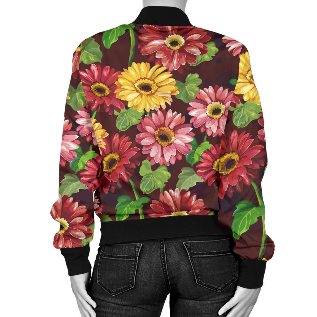 Daisy Gerbera Print Pattern Women Casual Bomber Jacket