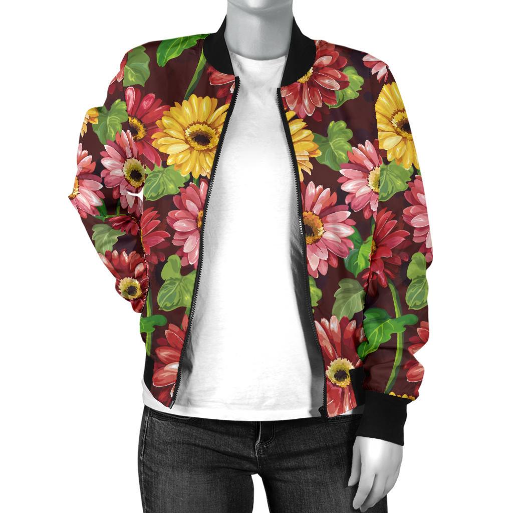 Daisy Gerbera Print Pattern Women Casual Bomber Jacket