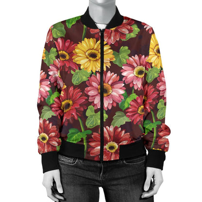 Daisy Gerbera Print Pattern Women Casual Bomber Jacket