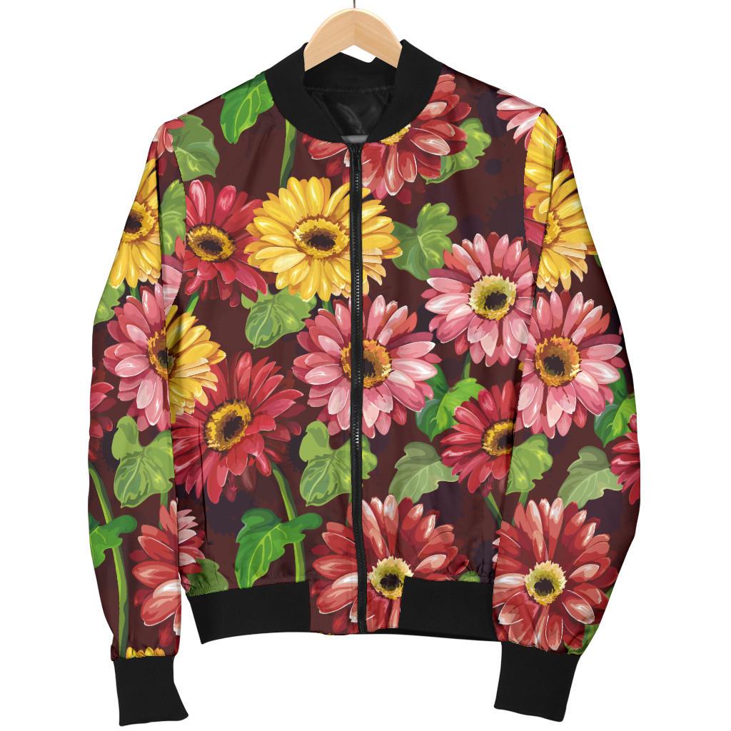 Daisy Gerbera Print Pattern Women Casual Bomber Jacket