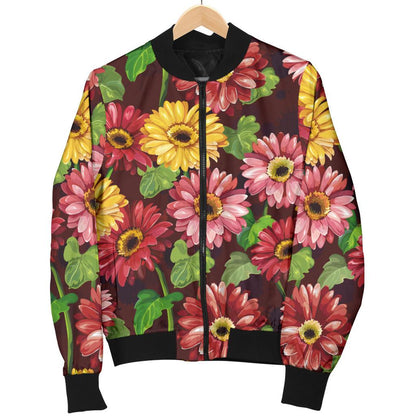 Daisy Gerbera Print Pattern Women Casual Bomber Jacket