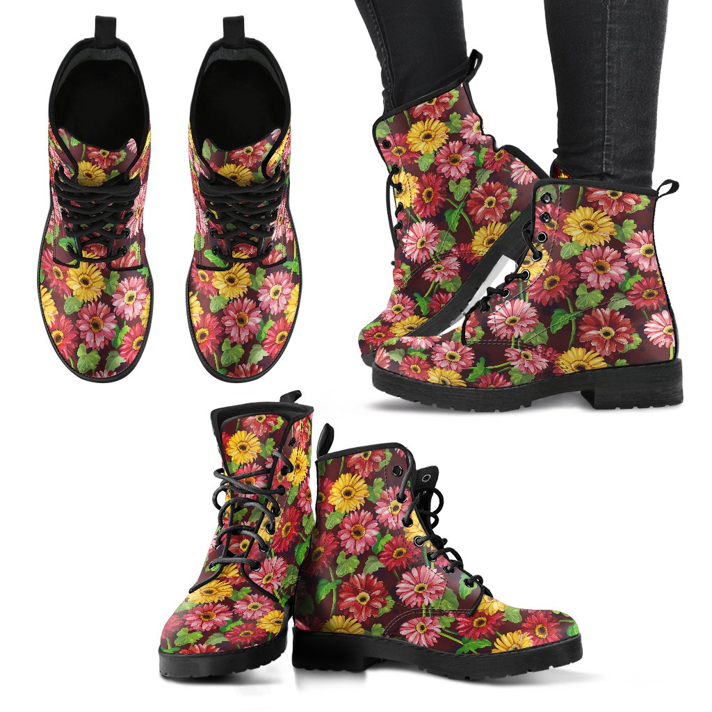 Daisy Gerbera Print Pattern Women Leather Boots-JTAMIGO.COM