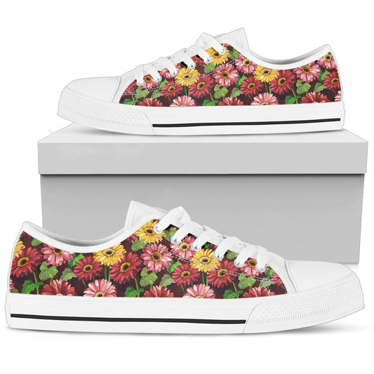 Daisy Gerbera Print Pattern Women Low Top Shoes