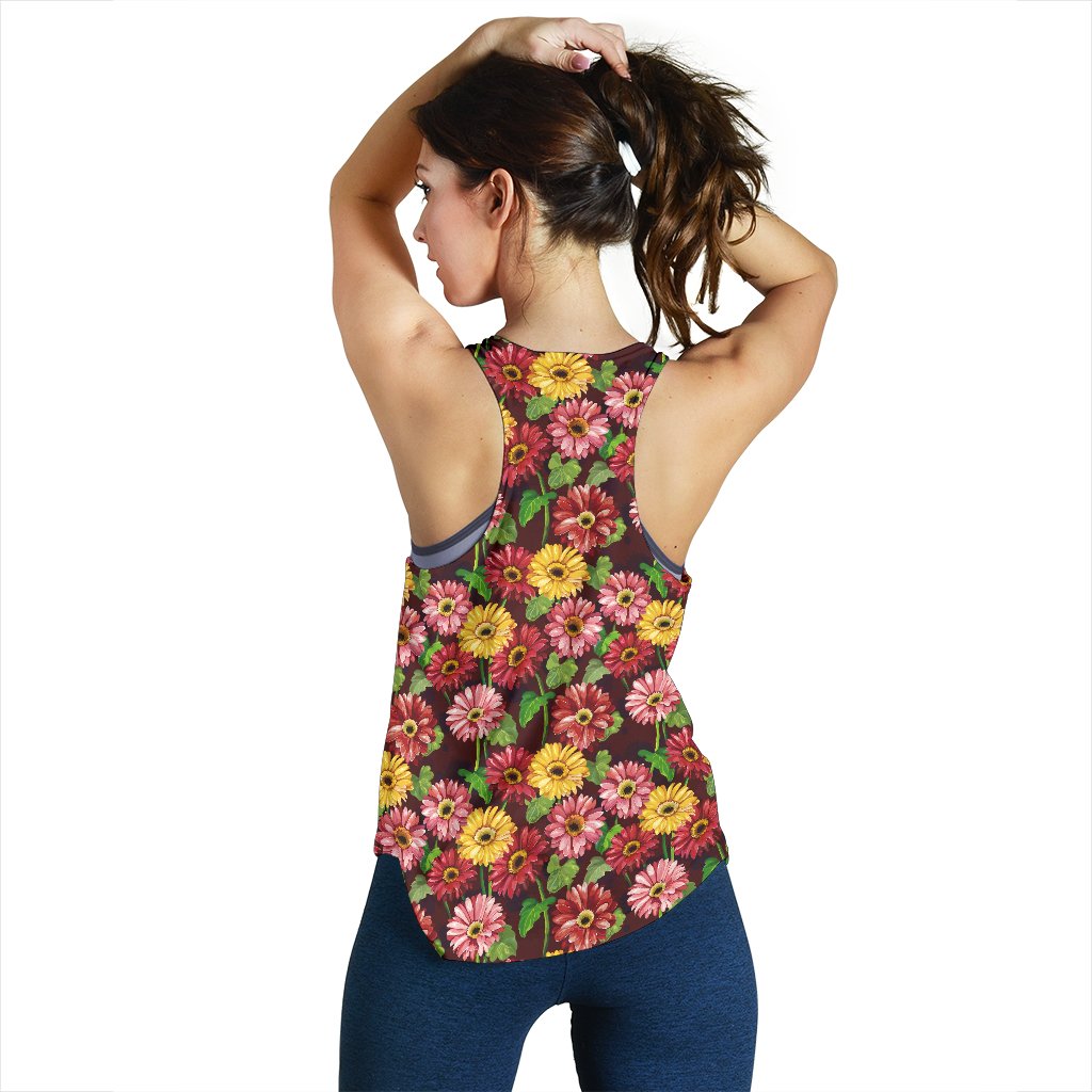 Daisy Gerbera Print Pattern Women Racerback Tank Top