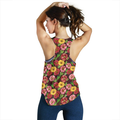 Daisy Gerbera Print Pattern Women Racerback Tank Top