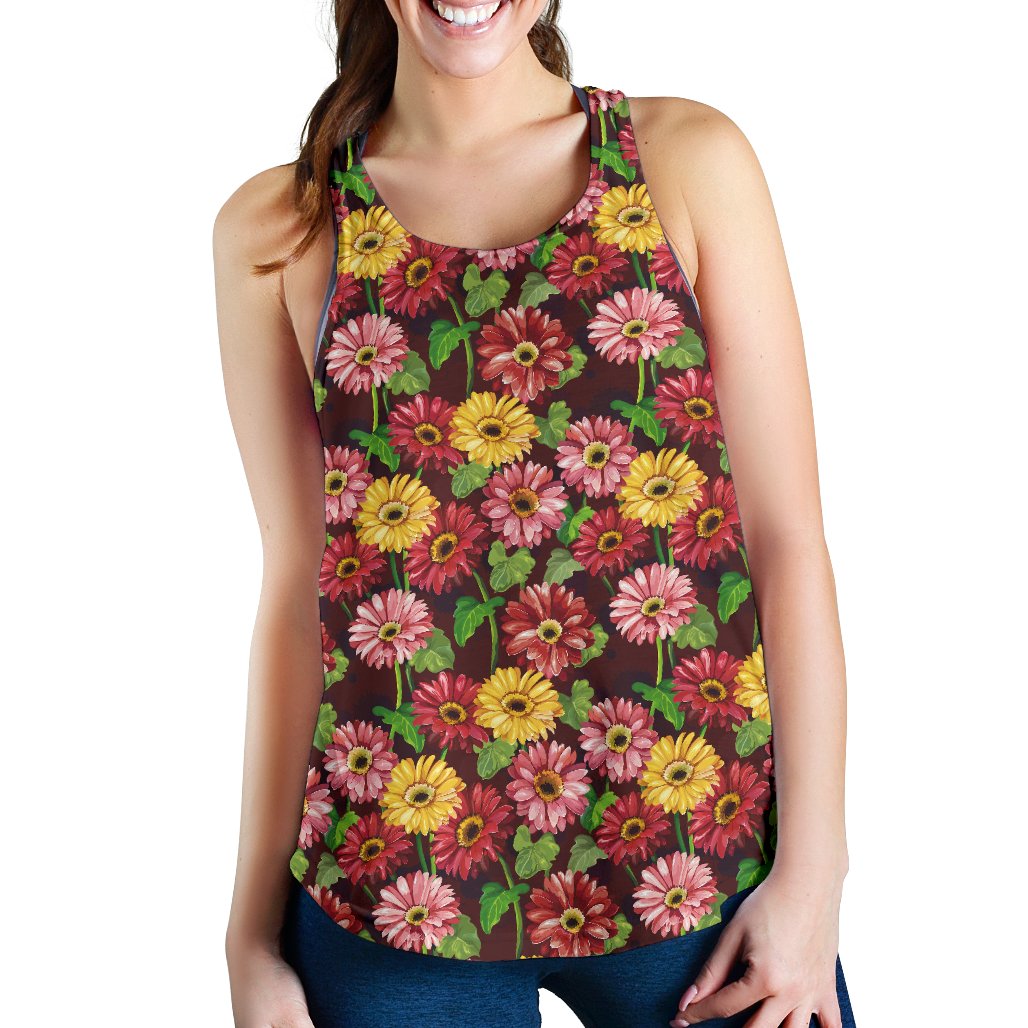 Daisy Gerbera Print Pattern Women Racerback Tank Top