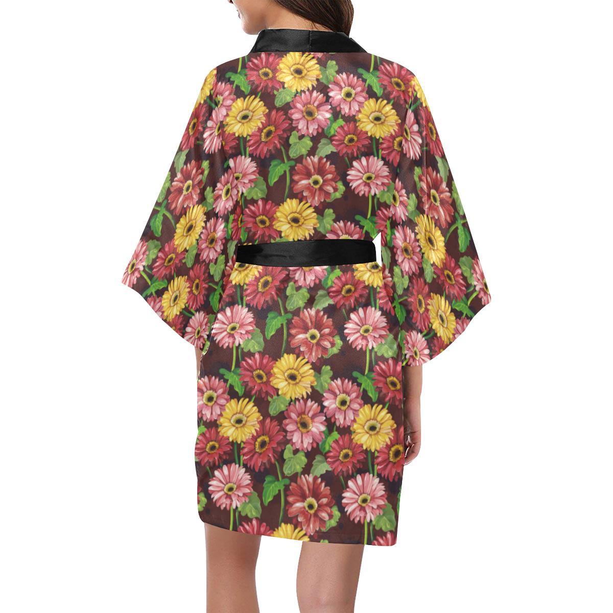 Daisy Gerbera Print Pattern Women Short Kimono Robe
