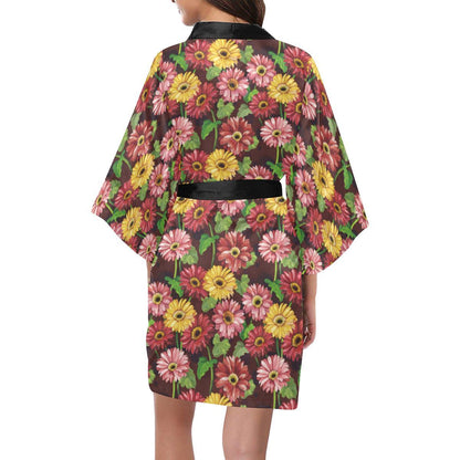 Daisy Gerbera Print Pattern Women Short Kimono Robe