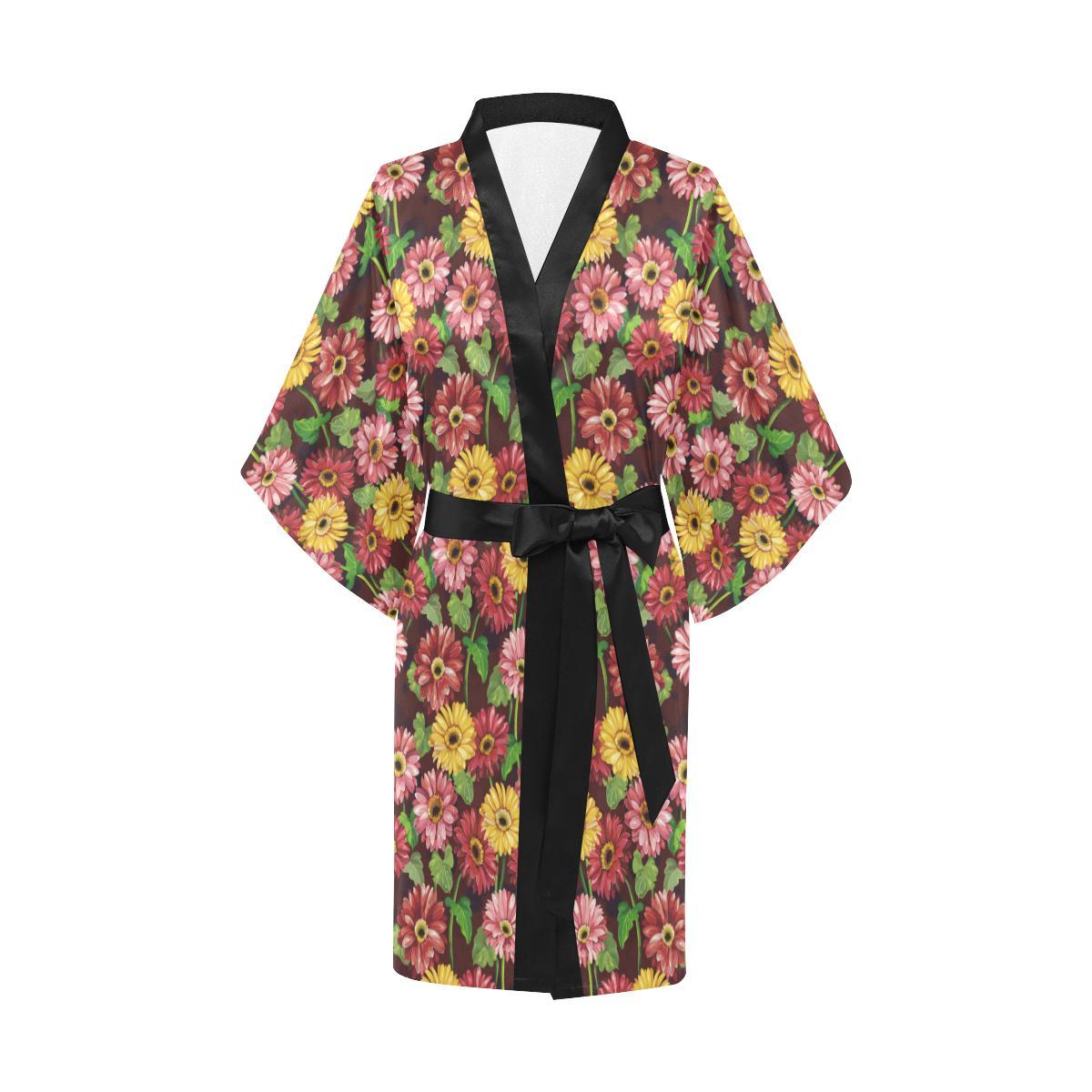 Daisy Gerbera Print Pattern Women Short Kimono Robe