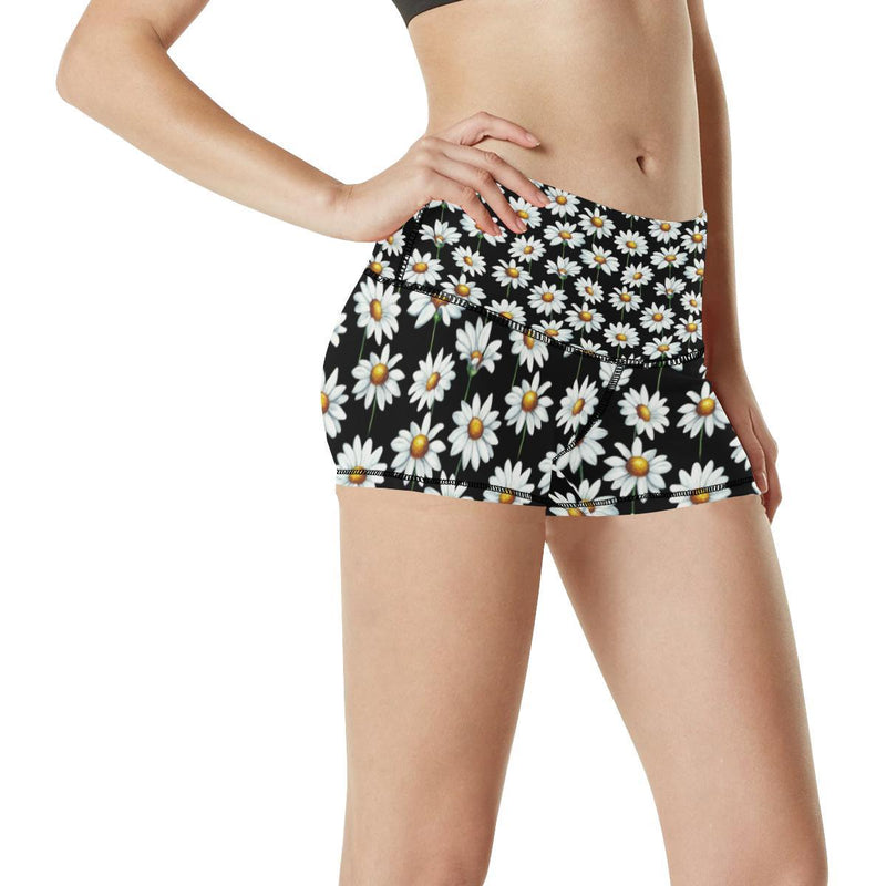 Daisy Print Pattern High Waisted Spandex Shorts-JTAMIGO.COM