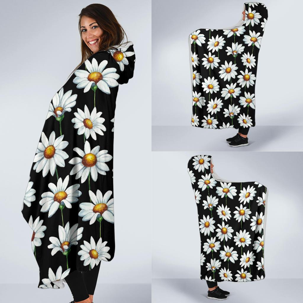 Daisy Print Pattern Hooded Blanket-JTAMIGO.COM