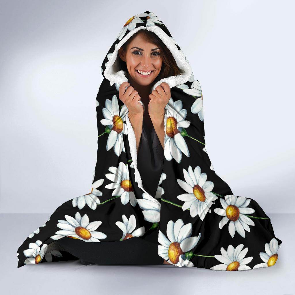 Daisy Print Pattern Hooded Blanket-JTAMIGO.COM